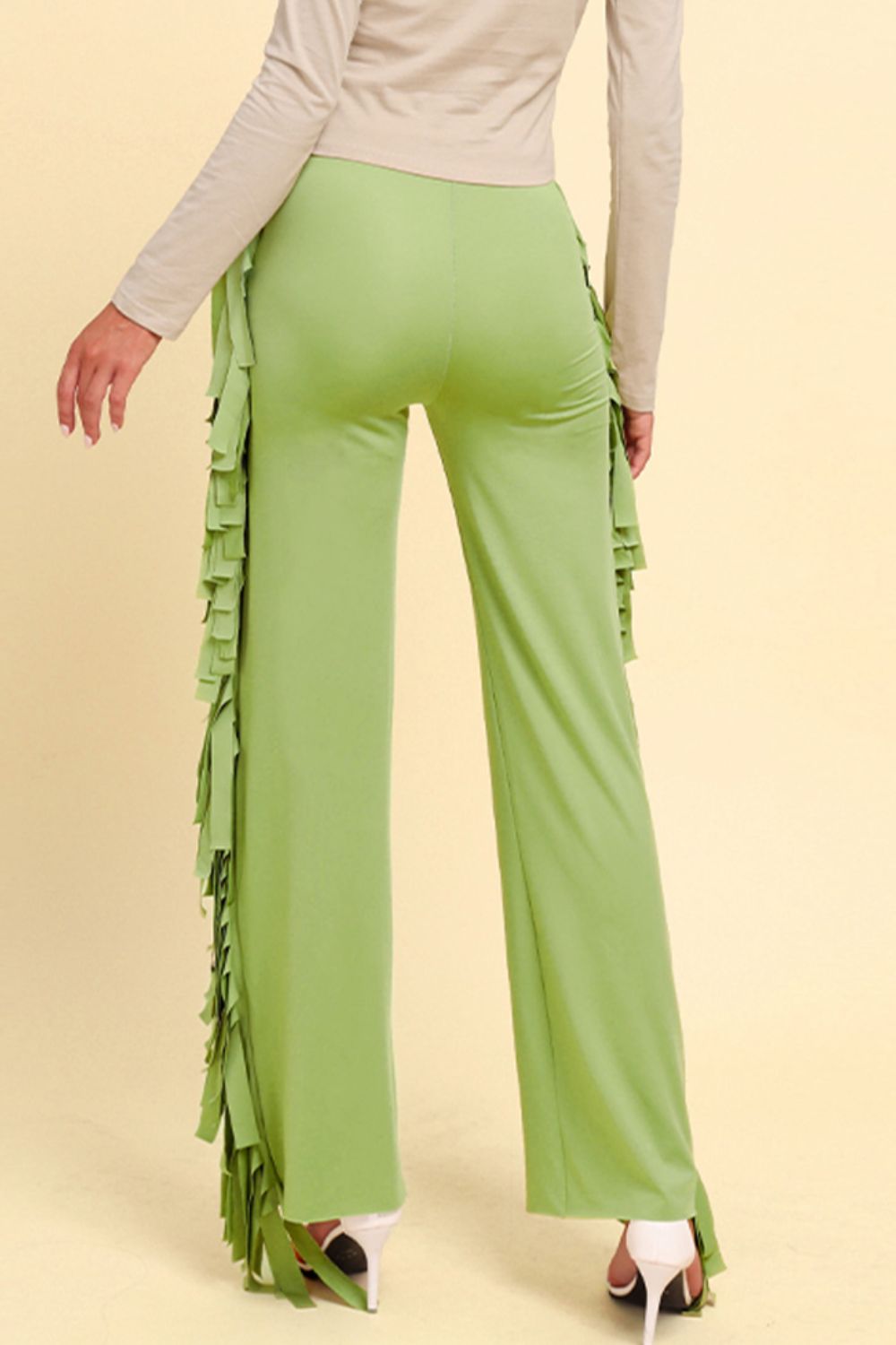 Fringe Trim Wide Leg Pants-Angel Casuals