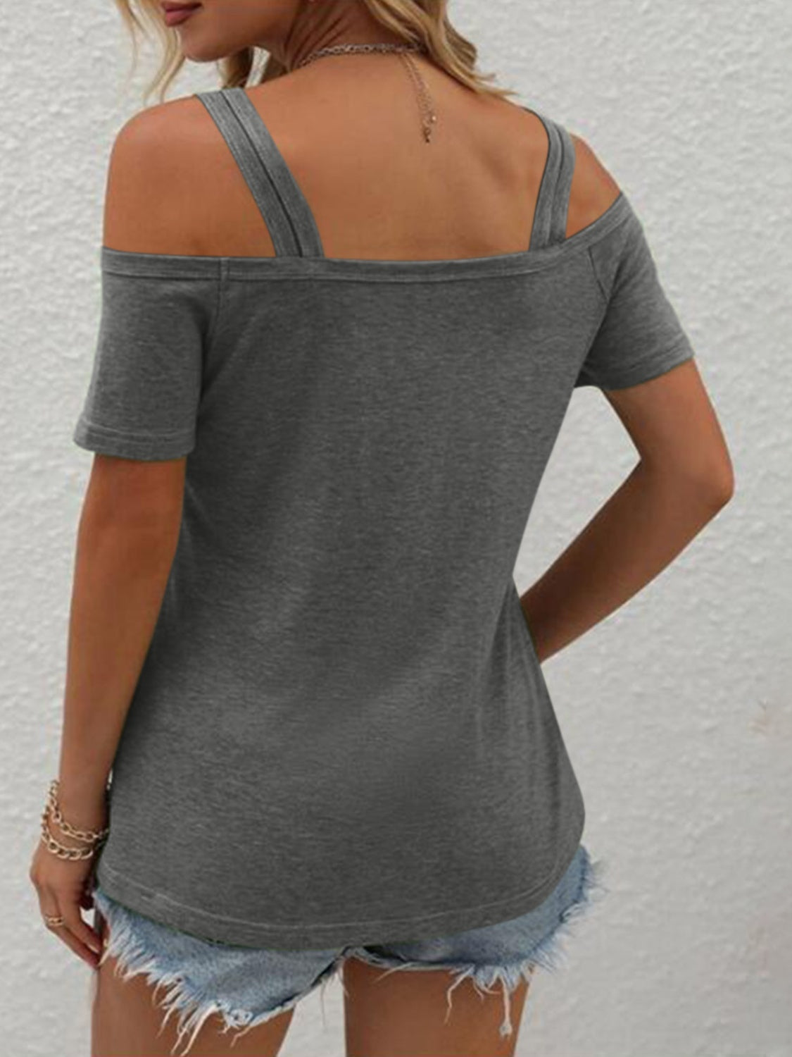 Double Spaghetti Straps Short Sleeve T-Shirt-Angel Casuals