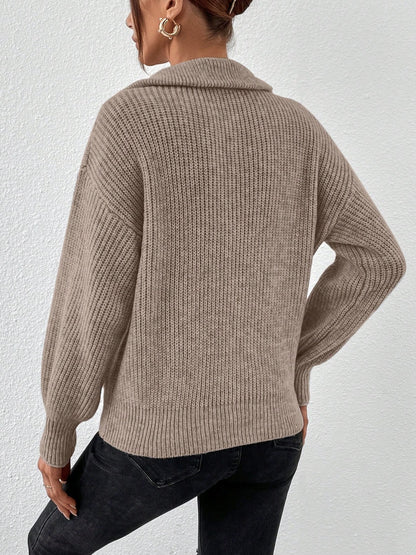 Honey Half Zip Dropped Shoulder Sweater-Angel Casuals