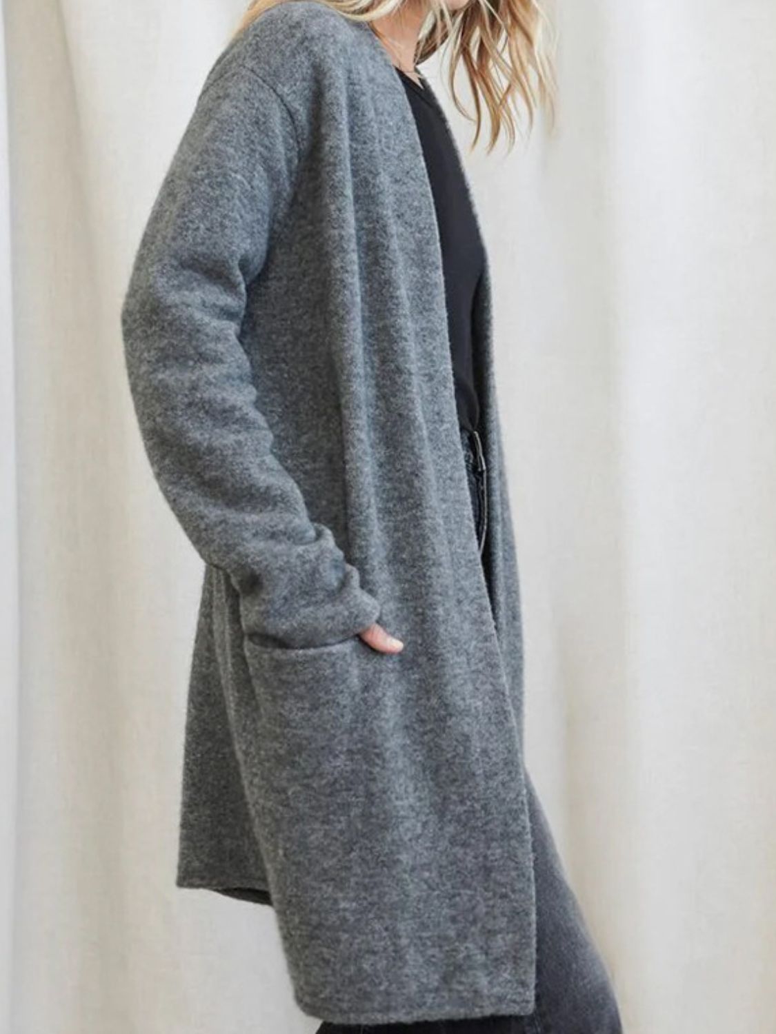 Open Front Long Sleeve Cardigan with Pockets-Angel Casuals