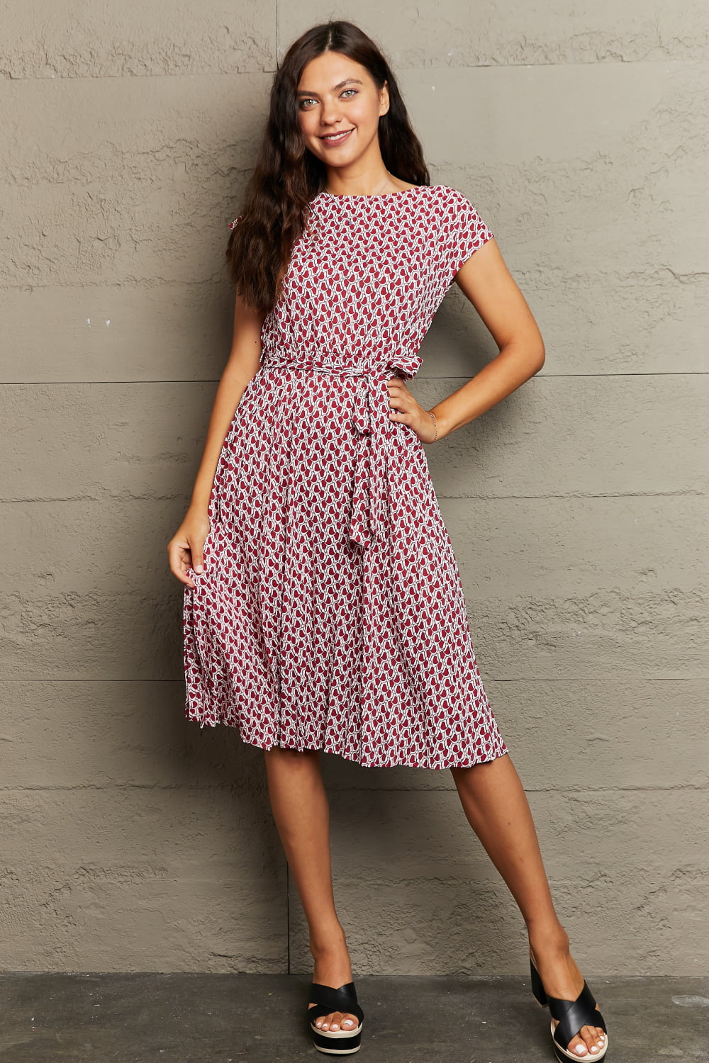 Round Neck Tie Waist Dress-Angel Casuals
