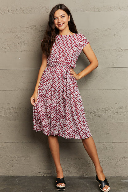 Round Neck Tie Waist Dress-Angel Casuals