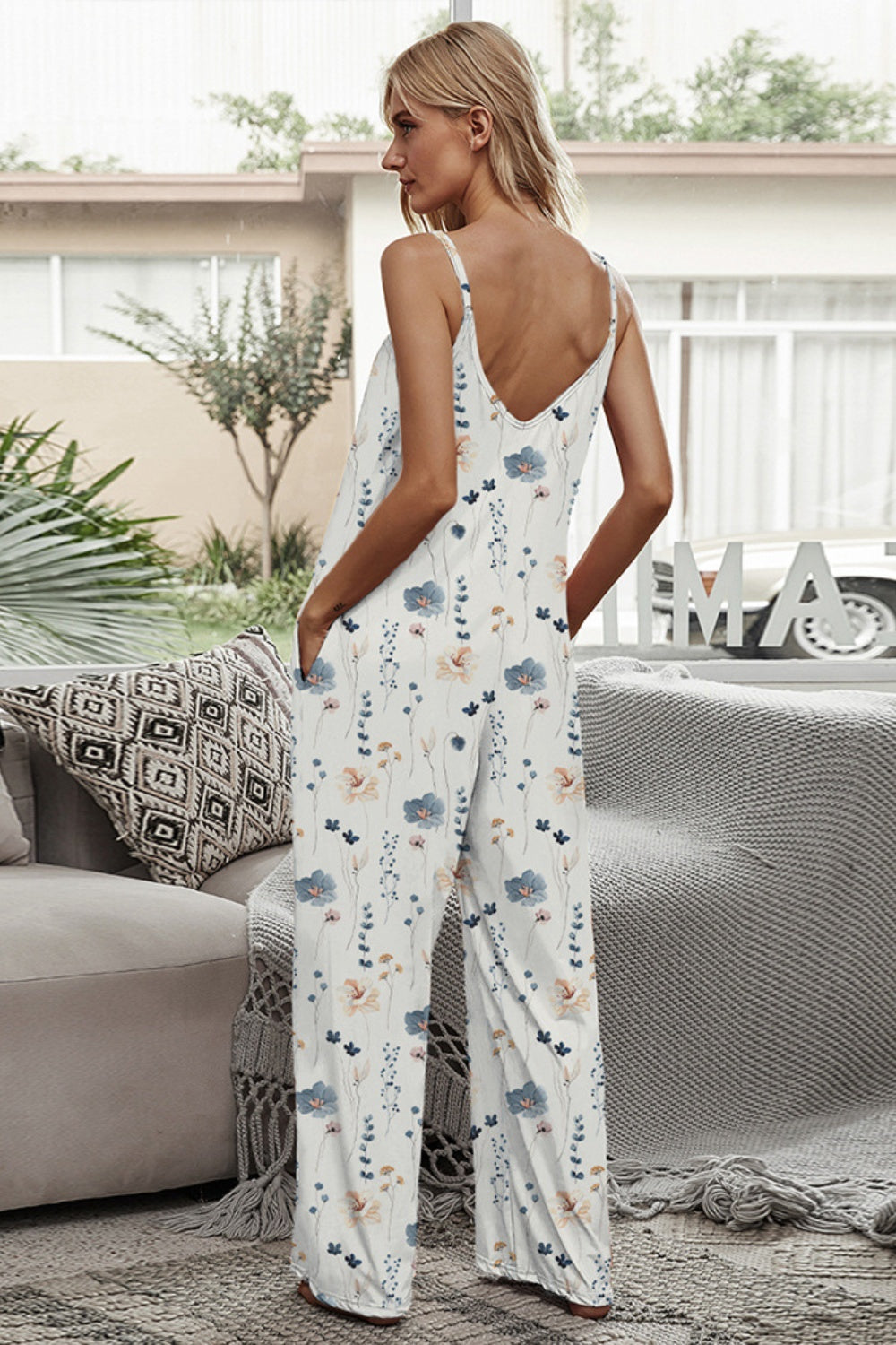 Printed Spaghetti Strap Jumpsuit-Angel Casuals