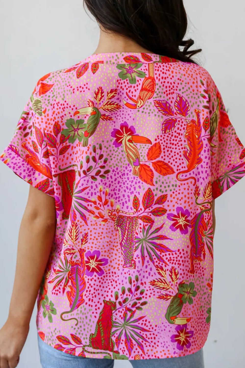Printed Notched Short Sleeve Top-Angel Casuals