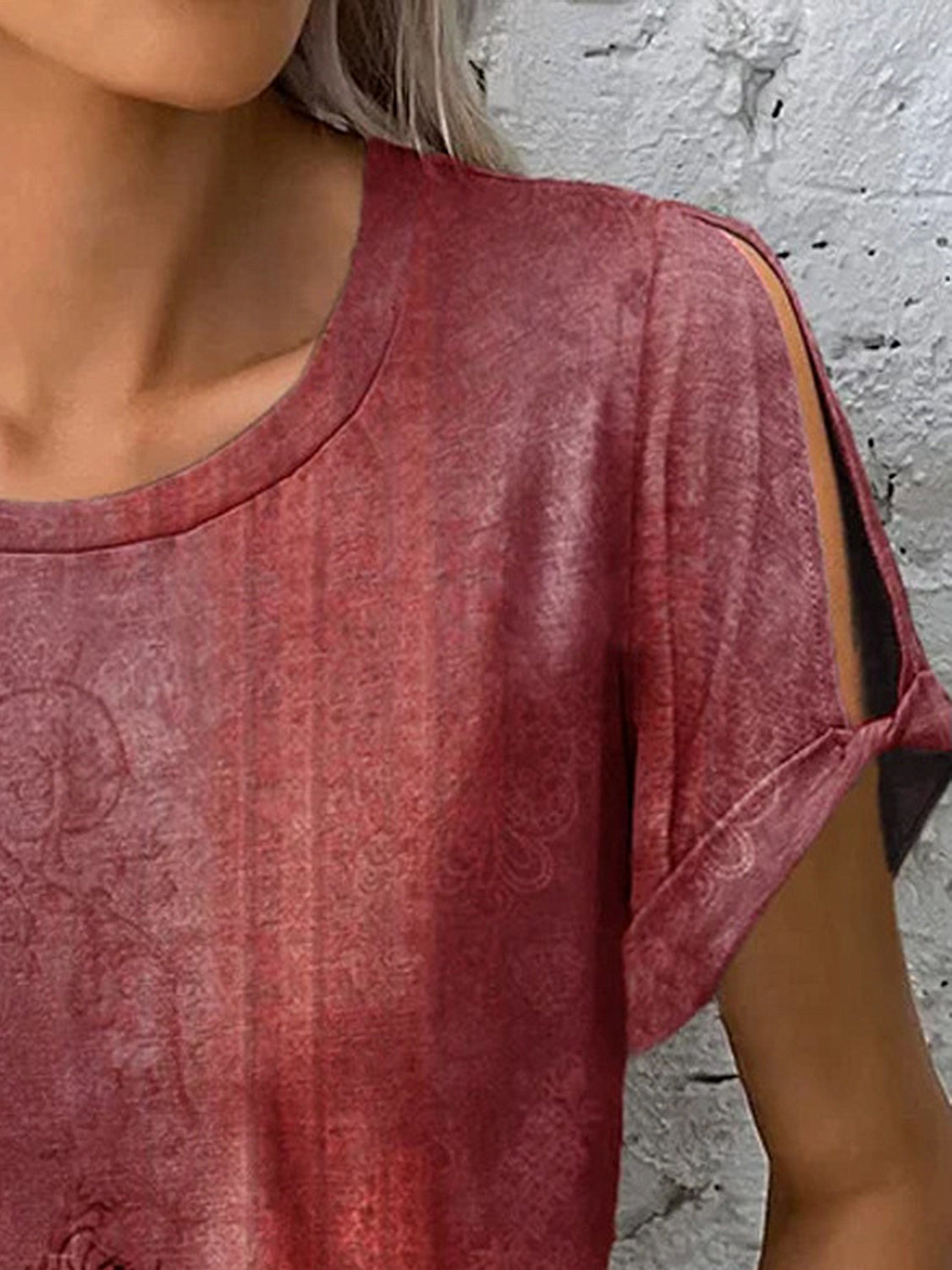 Printed Round Neck Short Sleeve T-Shirt-Angel Casuals