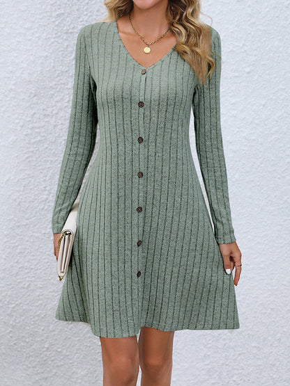 V-Neck Long Sleeve Mini Dress-Angel Casuals