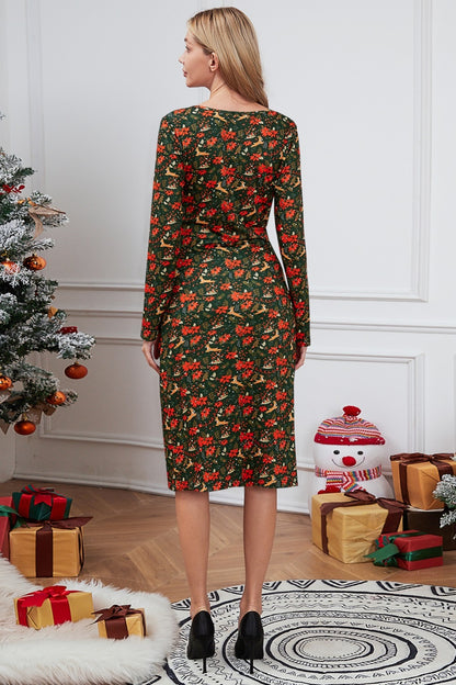 Christmas Element Print Long Sleeve Dress-Angel Casuals