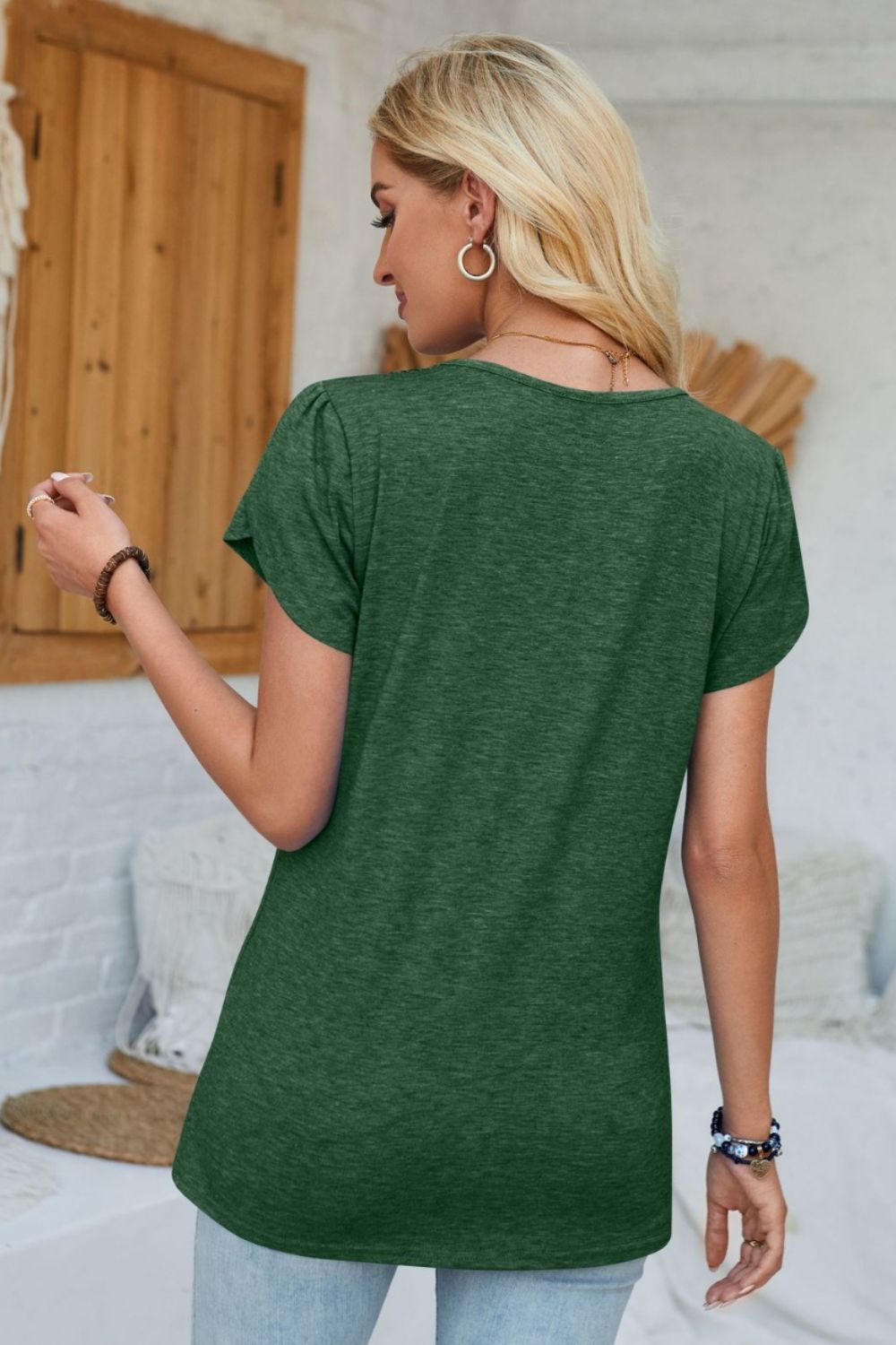 V-Neck Petal Sleeve T-Shirt-Angel Casuals