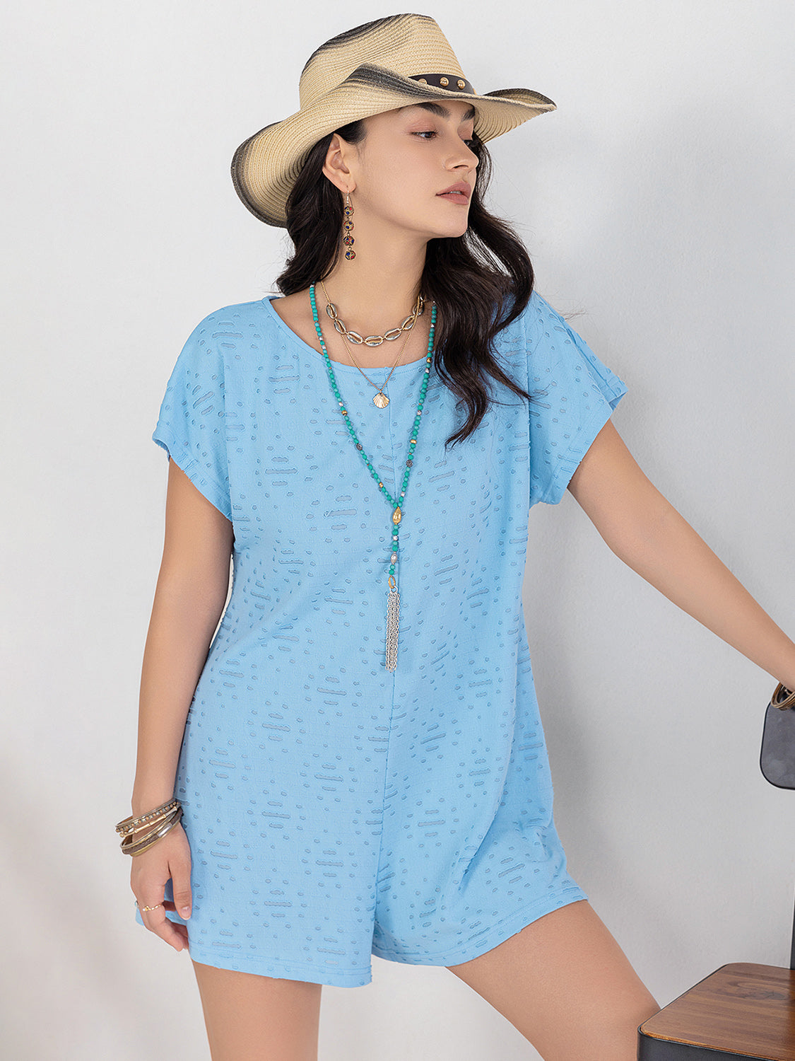 Round Neck Short Sleeve Romper-Angel Casuals