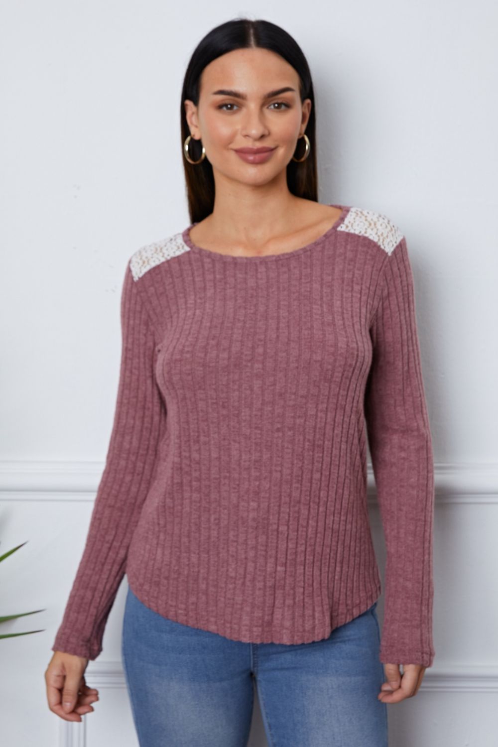 Lace Detail Long Sleeve T-Shirt-Angel Casuals