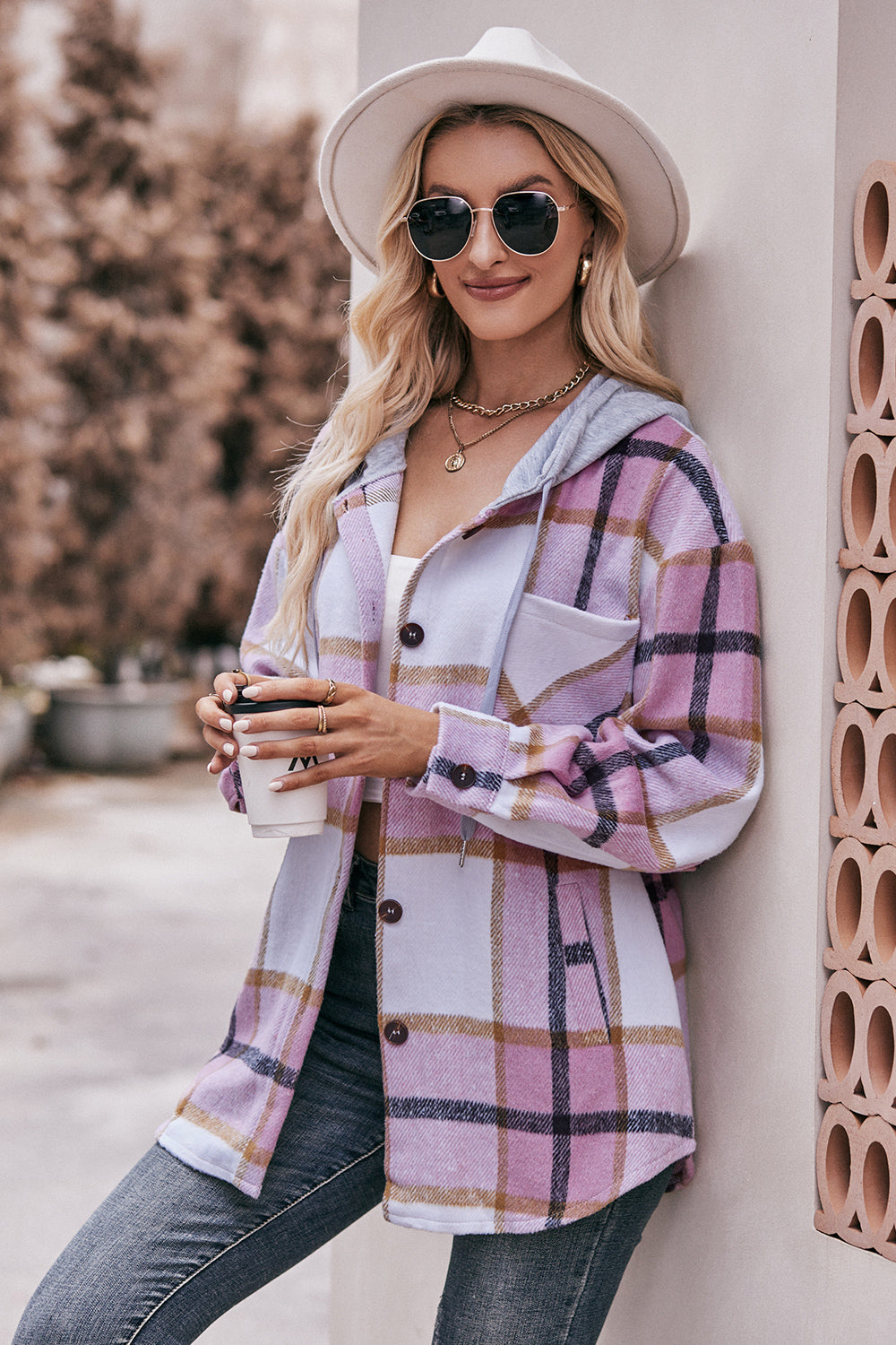 Mandy Plaid Dropped Shoulder Hooded Jacket-Angel Casuals