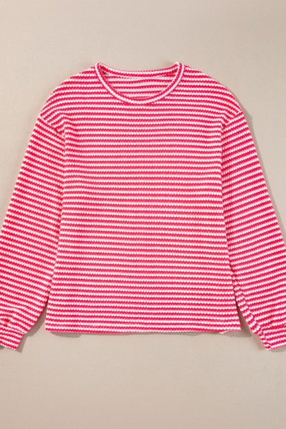 Striped Round Neck Long Sleeve Top-Angel Casuals