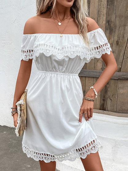 Ruched Lace Detail Off-Shoulder Dress-Angel Casuals