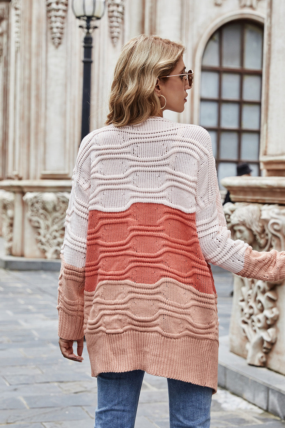 Angel Wings Color Block Openwork Open Front Cardigan-Angel Casuals