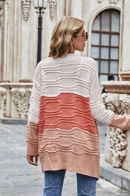 Angel Wings Color Block Openwork Open Front Cardigan-Angel Casuals