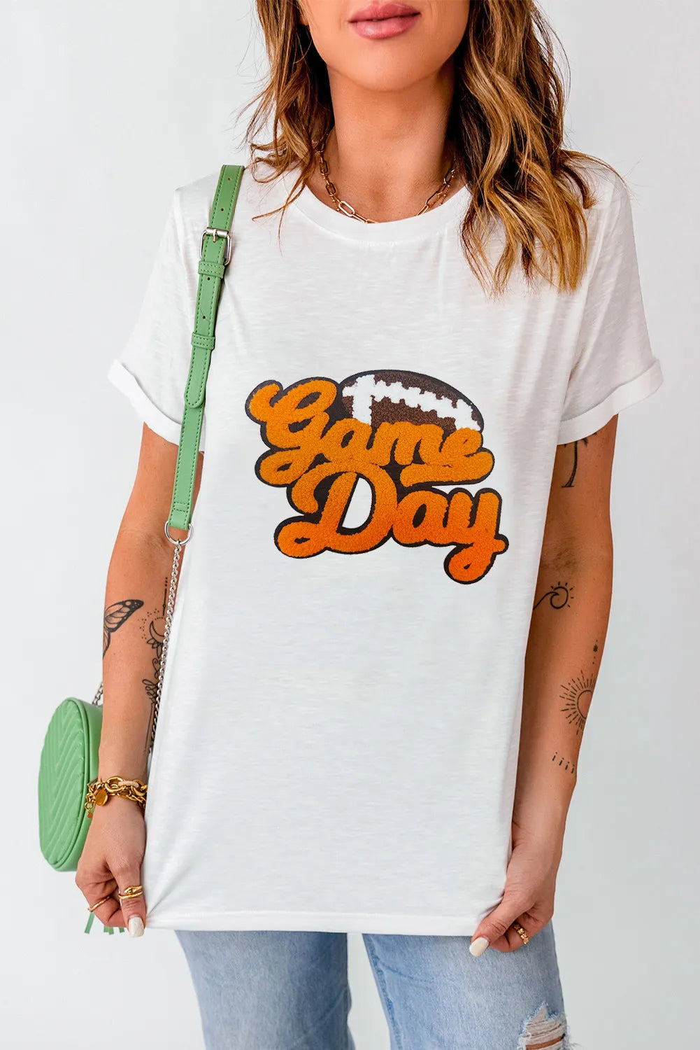 GAME DAY Round Neck Short Sleeve T-Shirt-Angel Casuals
