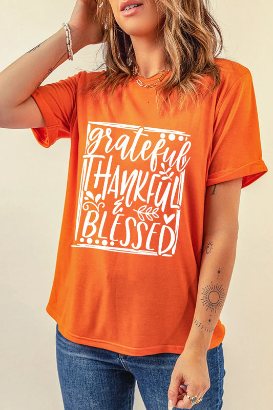 Letter Graphic Round Neck Short Sleeve T-Shirt-Angel Casuals