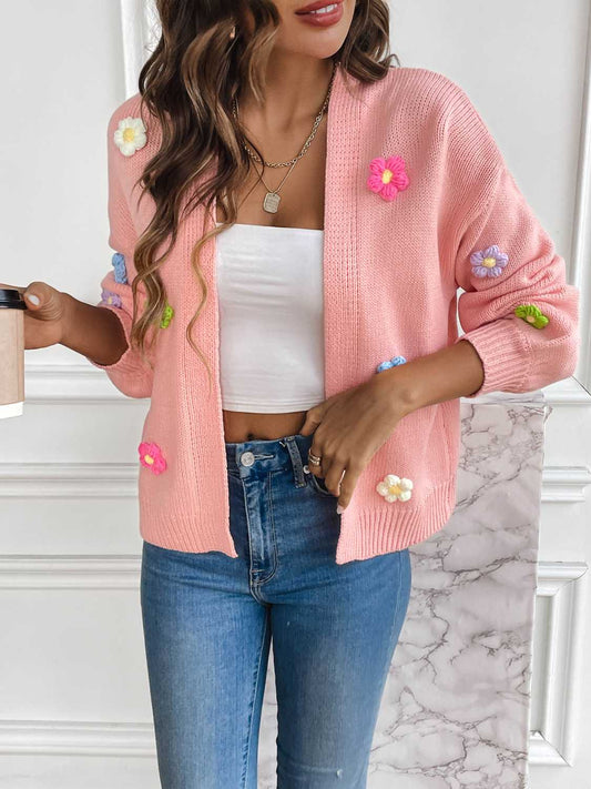 Floral Long Sleeve Open Front Cardigan-Angel Casuals