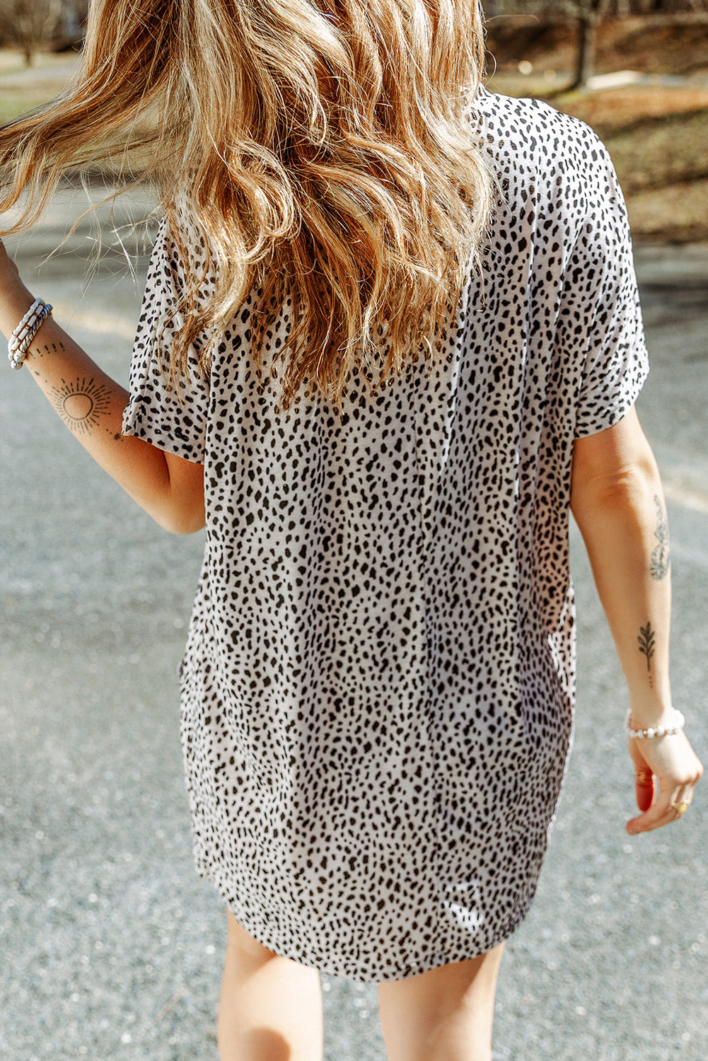 Animal Print Round Neck Tunic Tee with Pockets-Angel Casuals