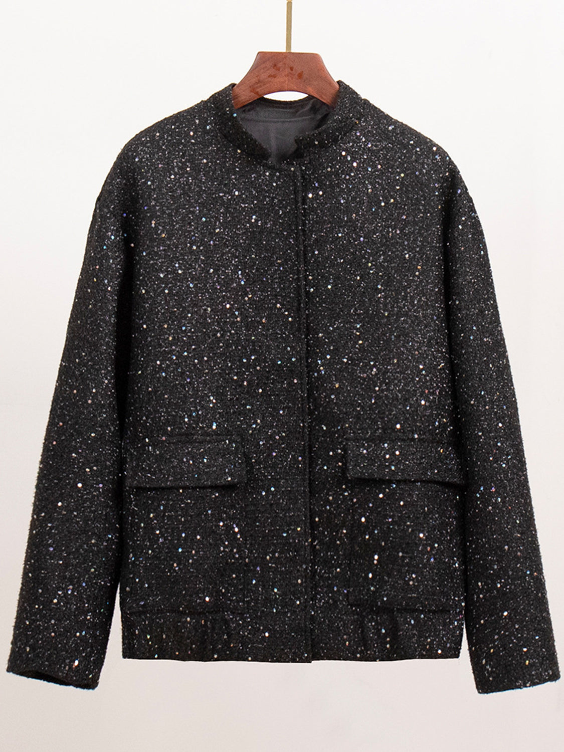 Sequin Detail Pocketed Long Sleeve Jacket-Angel Casuals