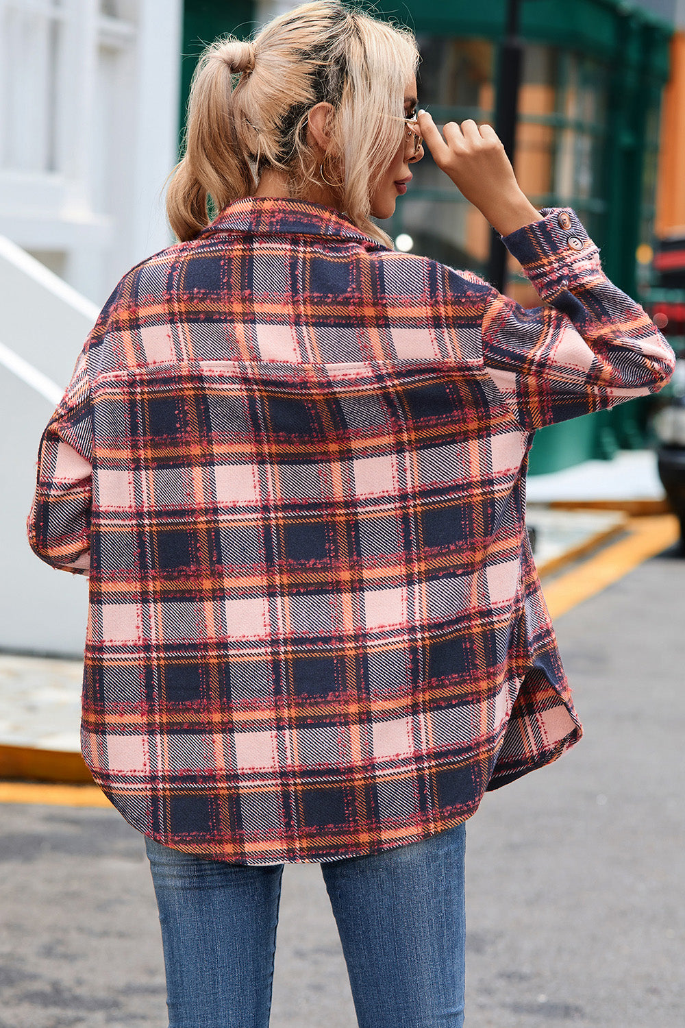 Plaid Dropped Shoulder Shirt Jacket-Angel Casuals