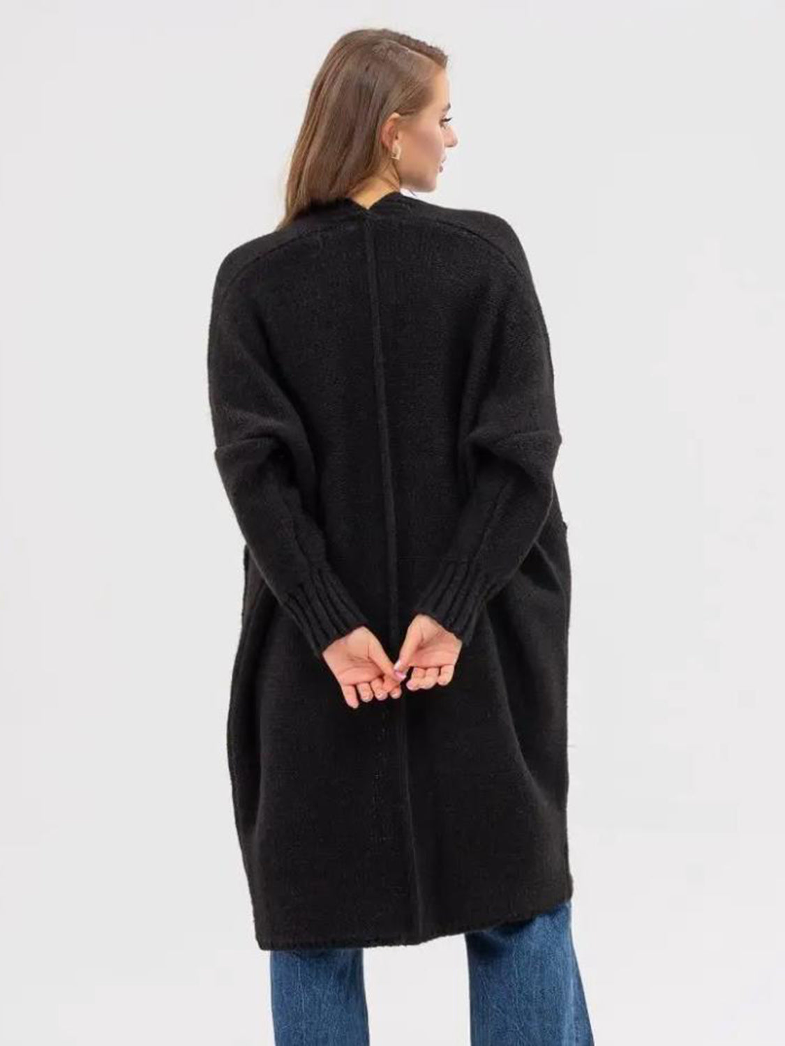 Pocketed Open Front Long Sleeve Longline Cardigan-Angel Casuals