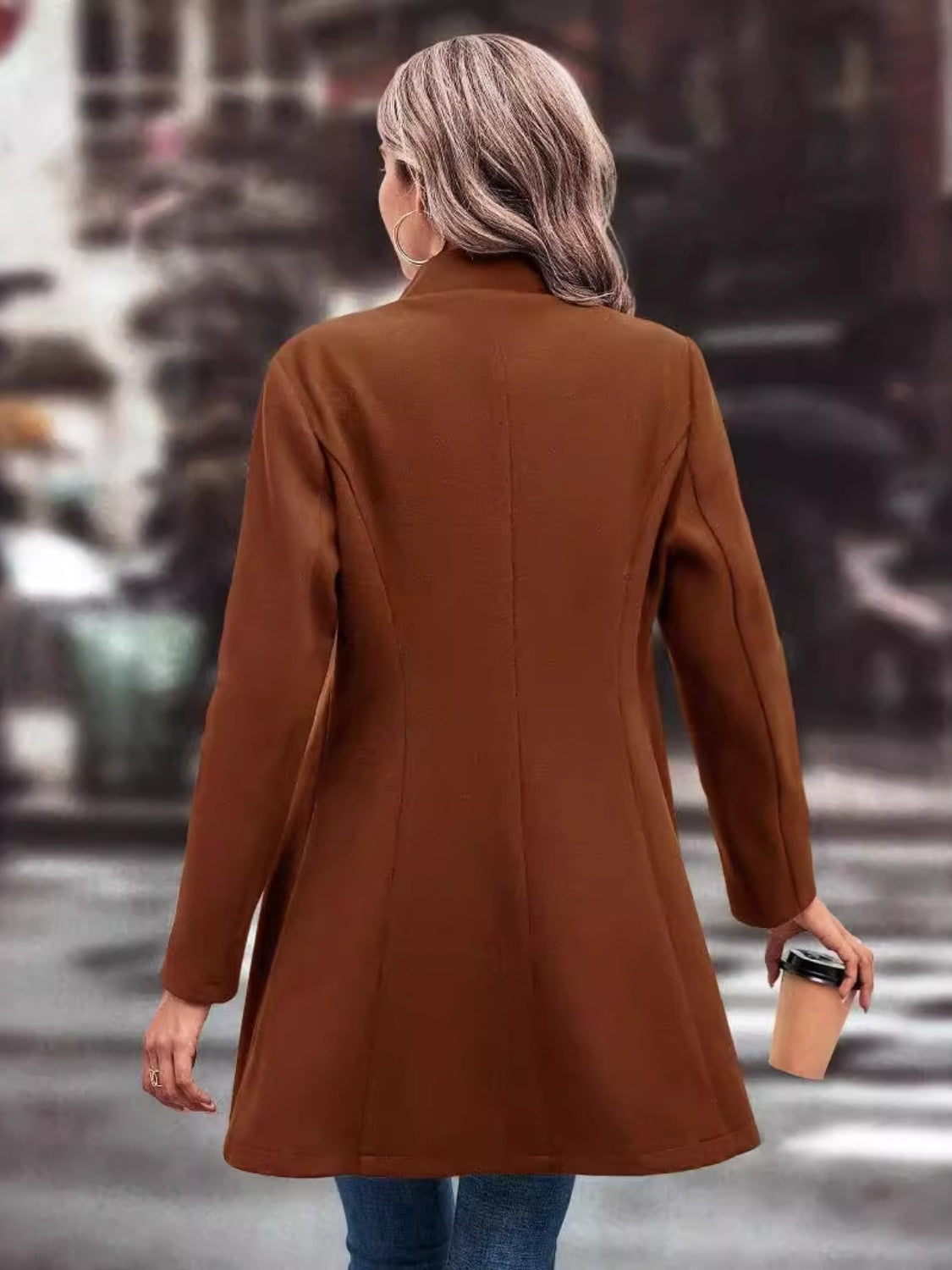 Collared Neck Long Sleeve Longline Coat-Angel Casuals