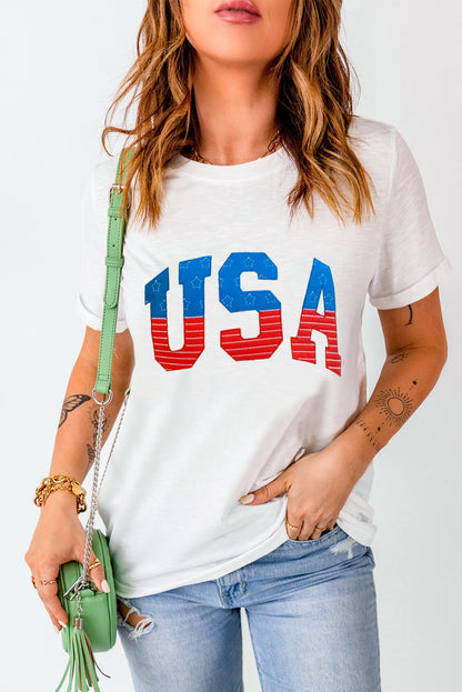 USA Round Neck Short Sleeve T-Shirt-Angel Casuals