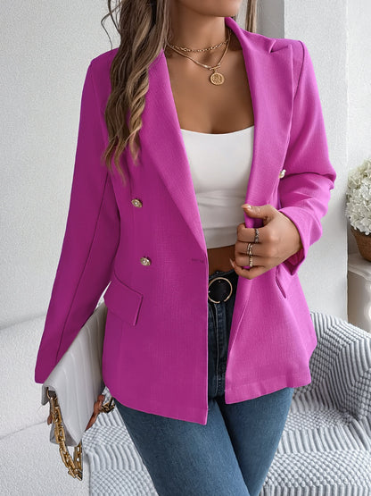 Decorative Pocket Flap Lapel Collar Long Sleeve Blazer-Angel Casuals