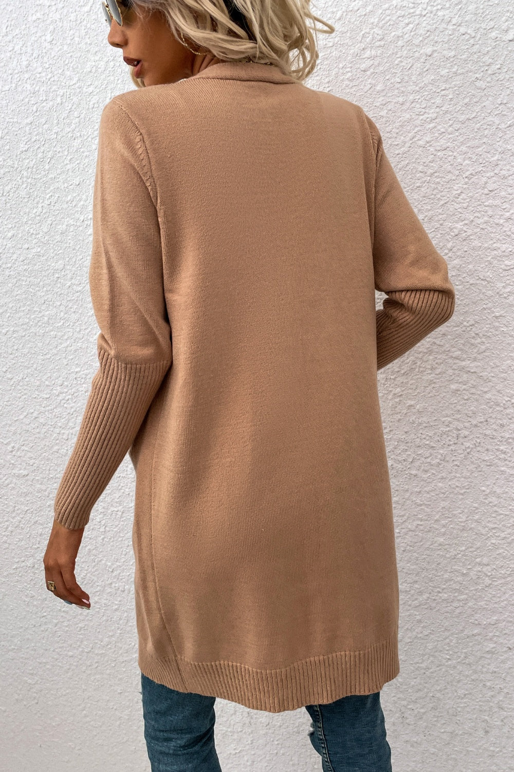 Open Front Long Sleeve Cardigan with Pockets-Angel Casuals