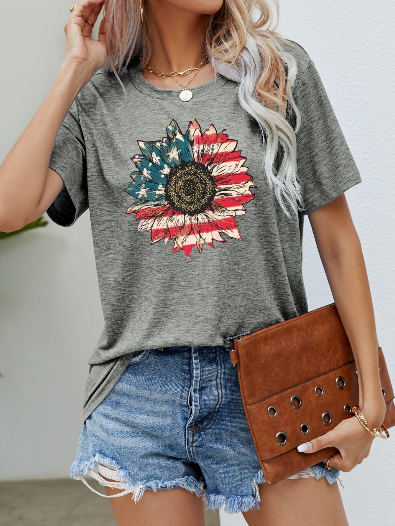 US Flag Flower Graphic Tee-Angel Casuals