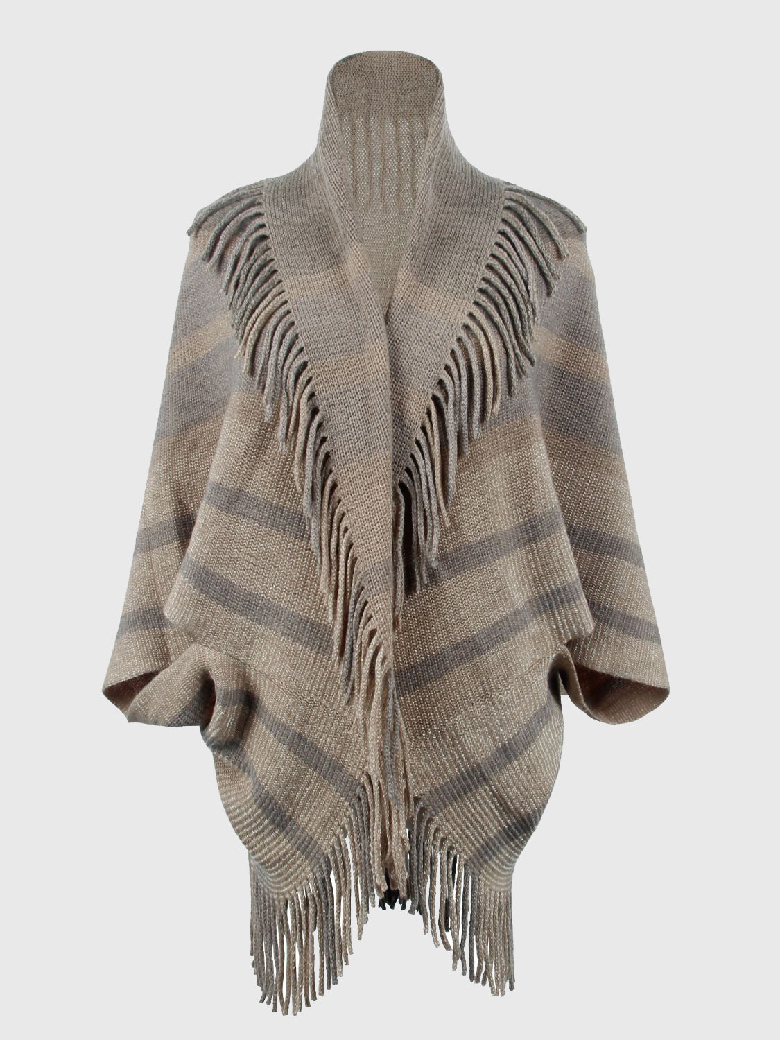 Fringe Detail Open Front Poncho-Angel Casuals