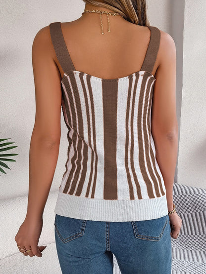 Openwork Striped V-Neck Tank-Angel Casuals