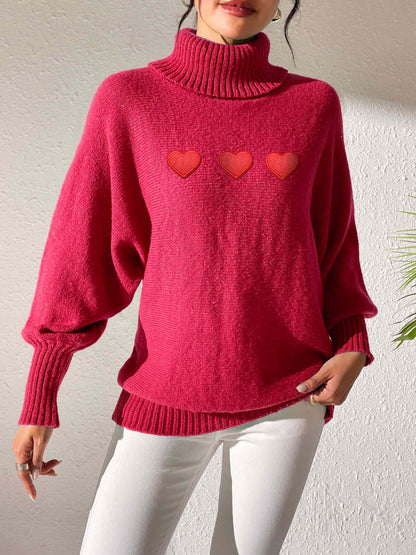 Heart Turtleneck Long Sleeve Sweater-Angel Casuals