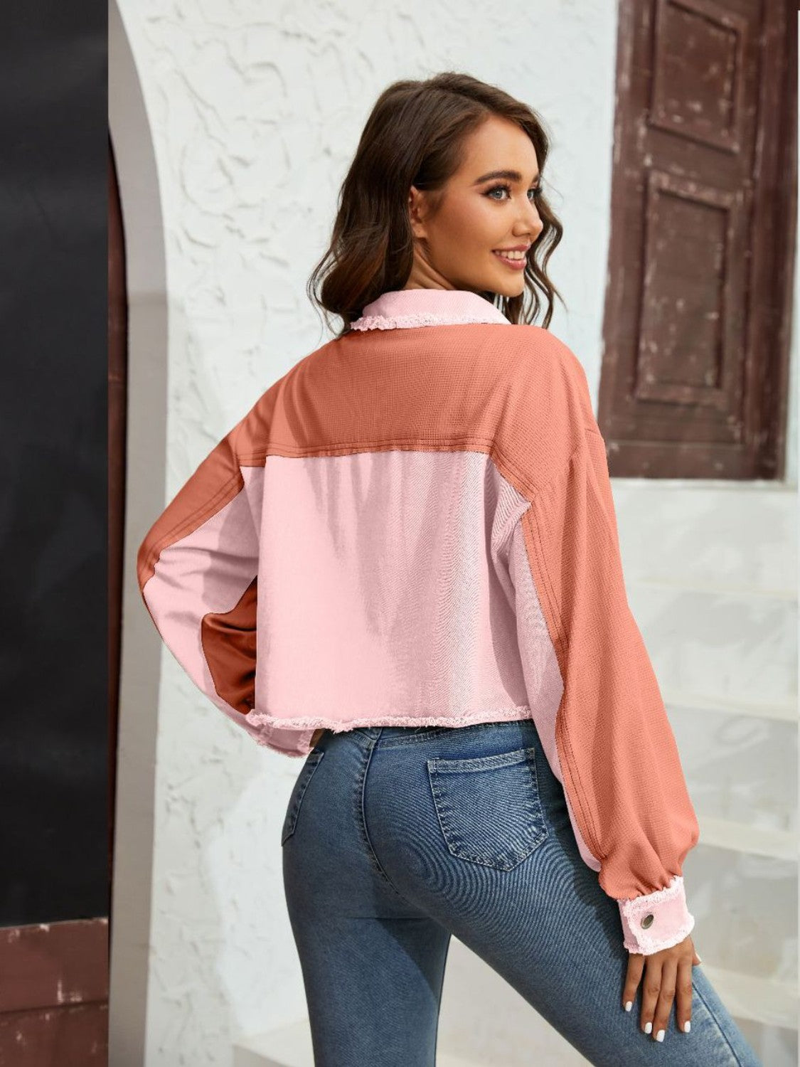 Color Block Crop Jacket with Pockets-Angel Casuals