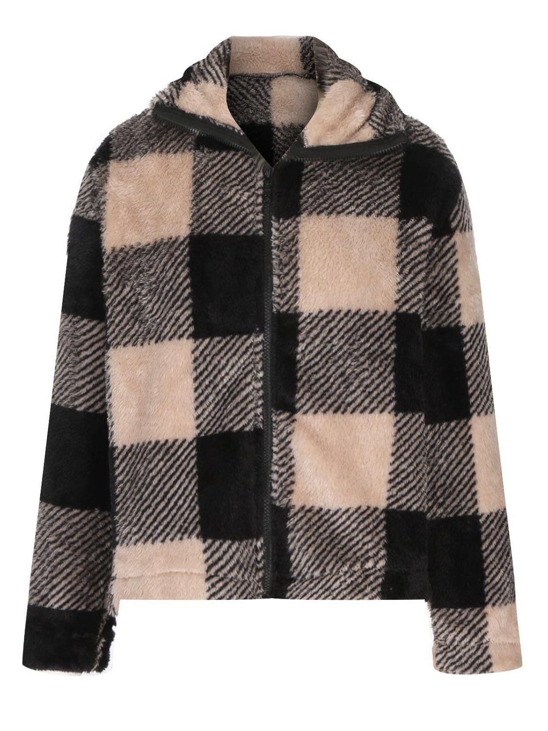 Full Size Plaid Zip Up Long Sleeve Jacket-Angel Casuals