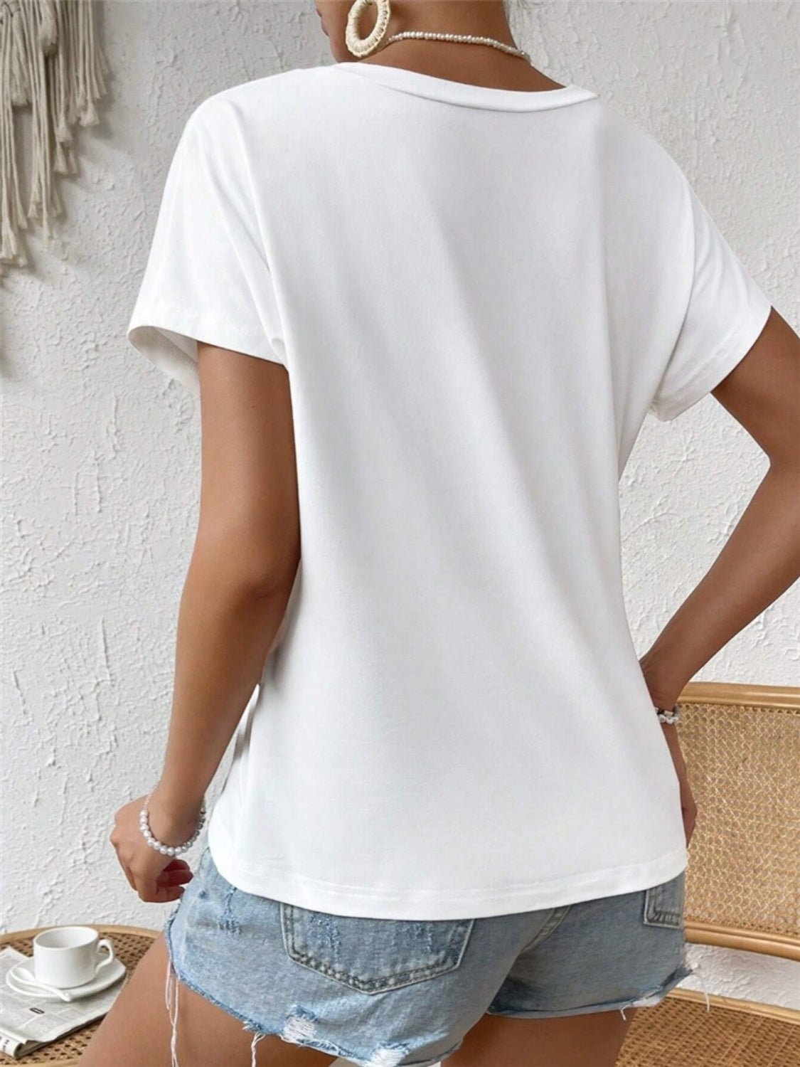 Asymmetric Hem Round Neck T-Shirt-Angel Casuals