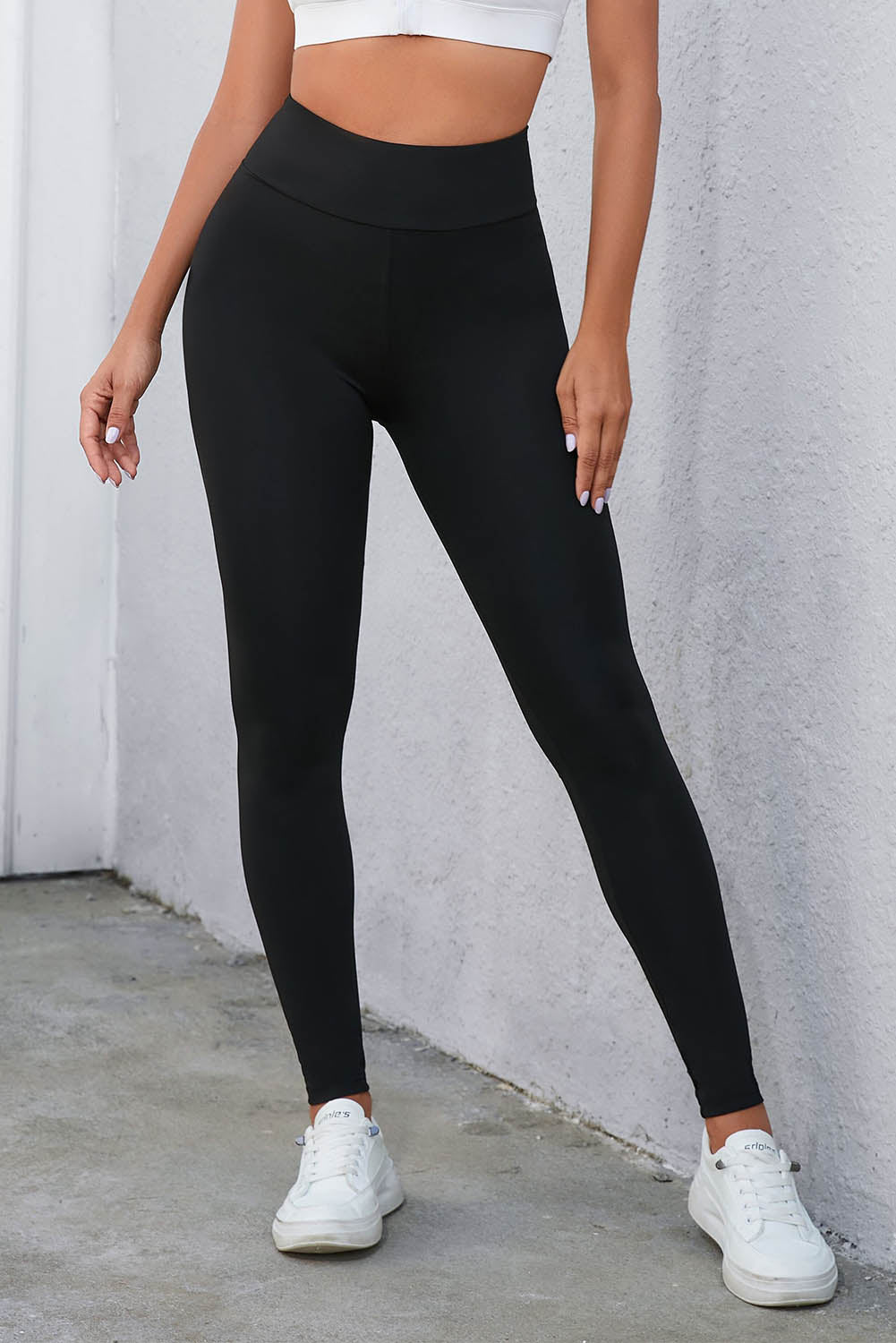 Crisscross Detail Wide Waistband Leggings-Angel Casuals