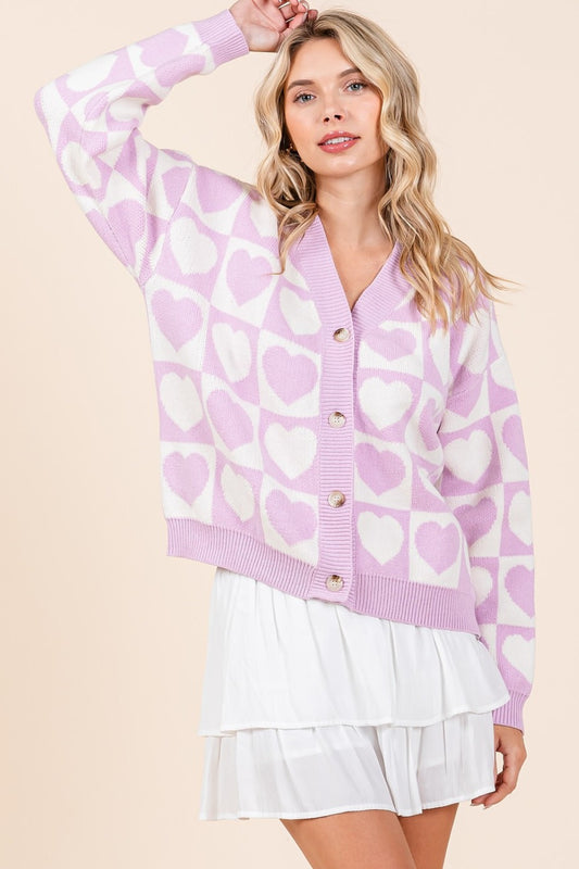 Mittoshop Checkered Heart Button Down Cardigan-Angel Casuals