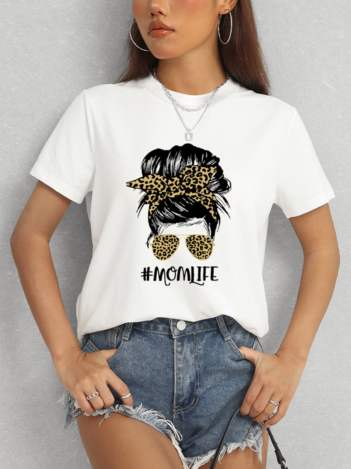 MOMLIFE Round Neck Short Sleeve T-Shirt-Angel Casuals