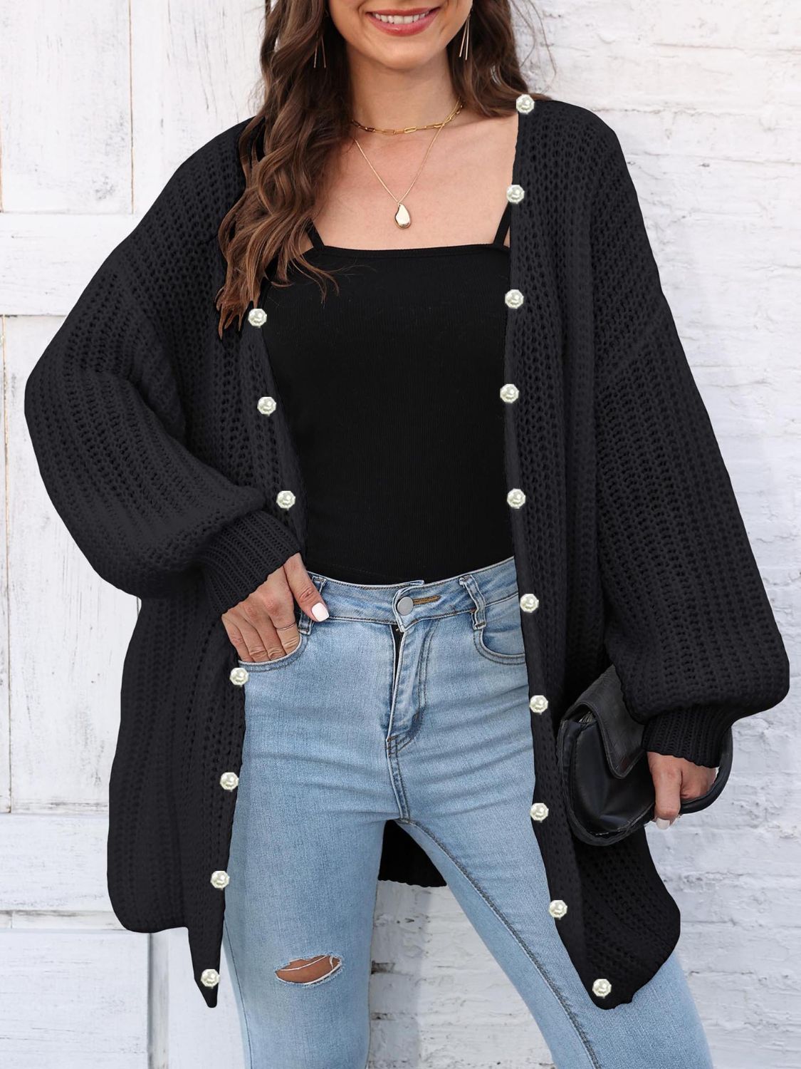Open Front Long Sleeve Cardigan-Angel Casuals