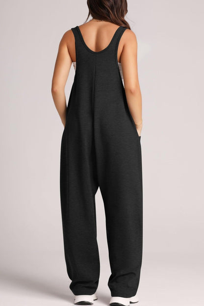 Wide Strap Jumpsuit with Pockets-Angel Casuals