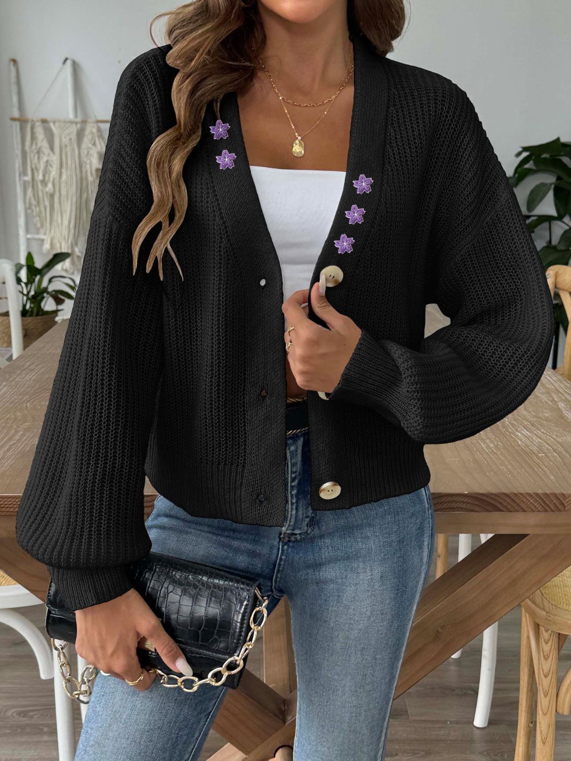 V-Neck Button Up Long Sleeve Cardigan-Angel Casuals