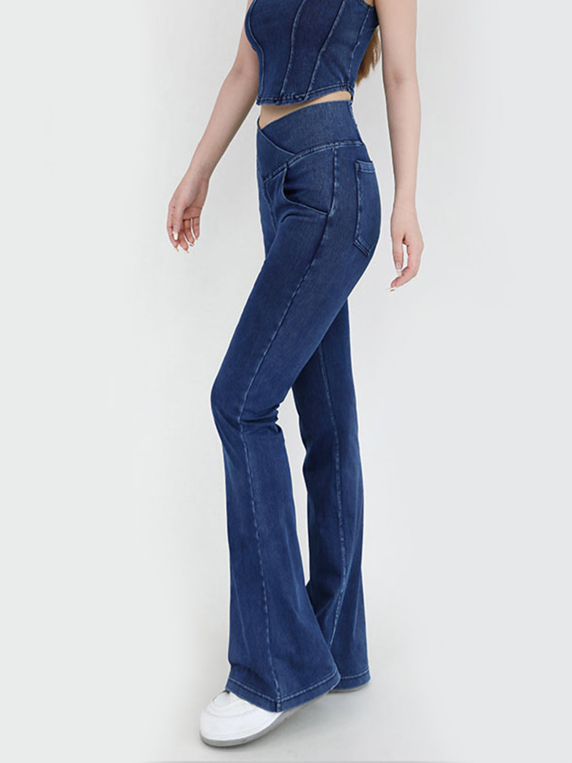 Wide Waistband Bootcut Jeans with Pockets-Angel Casuals