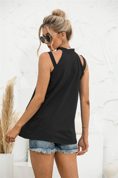 Cutout Mock Neck Tank-Angel Casuals