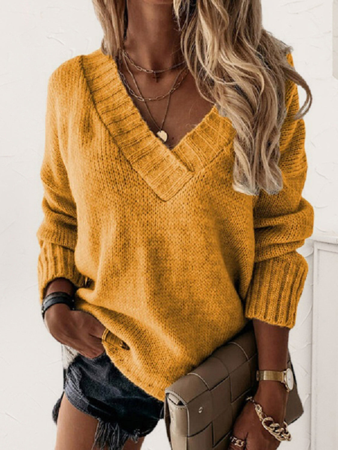 V-Neck Long Sleeve Knit Top-Angel Casuals