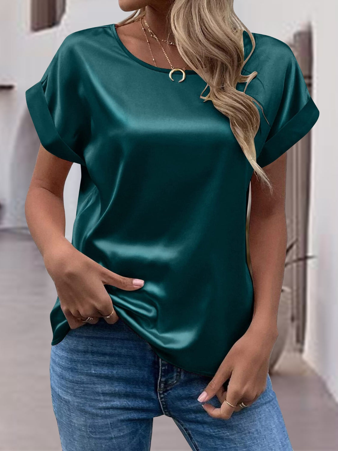 Round Neck Short Sleeve T-Shirt-Angel Casuals