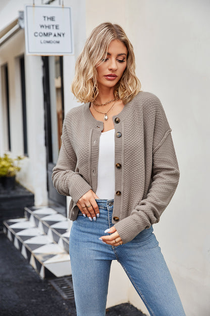 Button Down Exposed Seam Cardigan-Angel Casuals