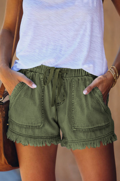 Pocketed Frayed Denim Shorts-Angel Casuals