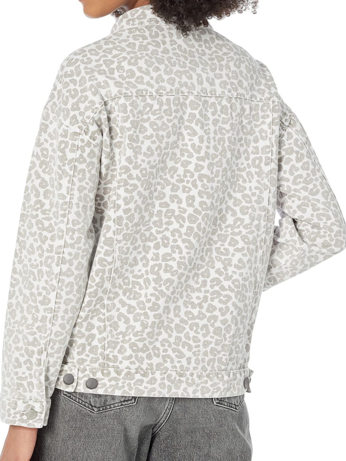 Leopard Button Up Long Sleeve Denim Jacket-Angel Casuals